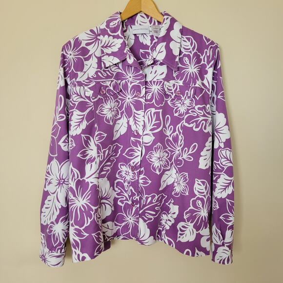 Alfred Dunner 18 Jacket Shacket Long Sleeve Button Front Pockets Purple - Picture 1 of 15